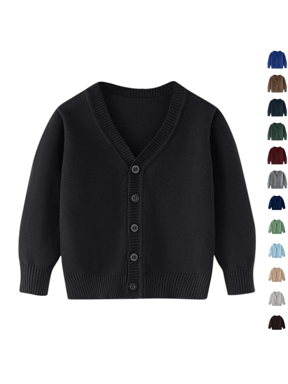 Button down Open Front Knit Cardigan Sweater for Girl Boy Warm Cozy Lightweight V-neck Casual Jackets Black 9-10 Years