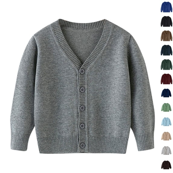 Husipze Button down Open Front Knit Cardigan Sweater for Girl Boy Warm Cozy Lightweight V-neck Casual Jackets Gray 13-14 Years