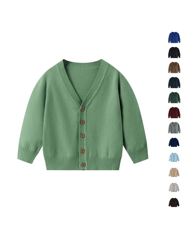 Button down Open Front Knit Cardigan Sweater for Girl Boy Warm Cozy Lightweight V-neck Casual Jackets Green 2-3 Years