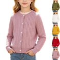 thumbnail image 1 of Husipze Cable Knit Cardigan Sweater for Girl Button Front Long Sleeves Cozy Soft Relaxed Fit Lightweight Fashion Outerwear Pink 4-5 Years, 1 of 7
