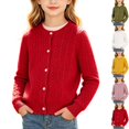thumbnail image 1 of Husipze Cable Knit Cardigan Sweater for Girl Button Front Long Sleeves Cozy Soft Relaxed Fit Lightweight Fashion Outerwear Red 3-4 Years, 1 of 7