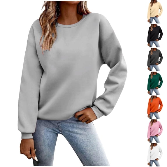 Husipze Crewneck Sweatshirt for Women Oversized Long Sleeve Soft Casual Solid Color Pullover Tops for Fall Winter Gray S
