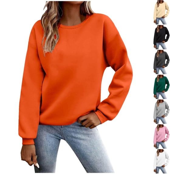Husipze Crewneck Sweatshirt for Women Oversized Long Sleeve Soft Casual Solid Color Pullover Tops for Fall Winter Orange XL