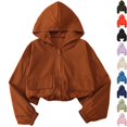 thumbnail image 1 of Husipze Cropped Hooded Jacket for Girls Lightweight Zip Up Active Outdoor Coat Relaxed Fir Casual School Outerwear Coffee 10 Years, 1 of 10