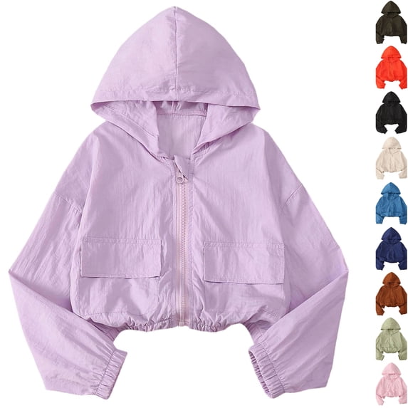 Husipze Cropped Hooded Jacket for Girls Lightweight Zip Up Active Outdoor Coat Relaxed Fir Casual School Outerwear Purple 6 Years