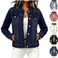 thumbnail image 1 of Husipze Cropped Jean Jackets for Women Classic Lightweight Fitted Button Down Stretchy Short Denim Jacket with Pockets Dark Blue M, 1 of 8