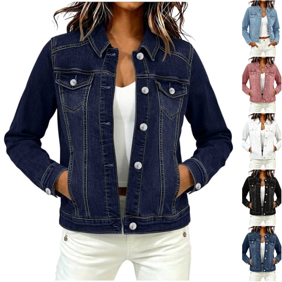 Husipze Cropped Jean Jackets for Women Classic Lightweight Fitted Button Down Stretchy Short Denim Jacket with Pockets Dark Blue M