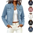 thumbnail image 1 of Husipze Cropped Jean Jackets for Women Classic Lightweight Fitted Button Down Stretchy Short Denim Jacket with Pockets Light Blue XL, 1 of 8