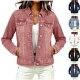 thumbnail image 1 of Husipze Cropped Jean Jackets for Women Classic Lightweight Fitted Button Down Stretchy Short Denim Jacket with Pockets Pink M, 1 of 9