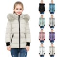 thumbnail image 1 of Husipze Cute Puffer Quilted Jacket for Girl Long Sleeve Full Zip Casual Outdoor Winter Coat with Fuzzy Trim Hood Beige 9-10 Years, 1 of 4