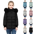 thumbnail image 1 of Husipze Cute Puffer Quilted Jacket for Girl Long Sleeve Full Zip Casual Outdoor Winter Coat with Fuzzy Trim Hood Black 5-6 Years, 1 of 5