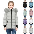 thumbnail image 1 of Husipze Cute Puffer Quilted Jacket for Girl Long Sleeve Full Zip Casual Outdoor Winter Coat with Fuzzy Trim Hood Gray 11-12 Years, 1 of 5