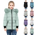 thumbnail image 1 of Husipze Cute Puffer Quilted Jacket for Girl Long Sleeve Full Zip Casual Outdoor Winter Coat with Fuzzy Trim Hood Mint Green 13-14 Years, 1 of 5