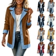 thumbnail image 1 of Husipze Denim Patchwork Jackets for Women Long Sleeve Button Down Lapel Collar Blazer Denim Trimmed Casual Fall Winter Outerwear Brown S, 1 of 8