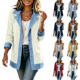 thumbnail image 1 of Husipze Denim Patchwork Jackets for Women Long Sleeve Button Down Lapel Collar Blazer Denim Trimmed Casual Fall Winter Outerwear White 2XL, 1 of 8