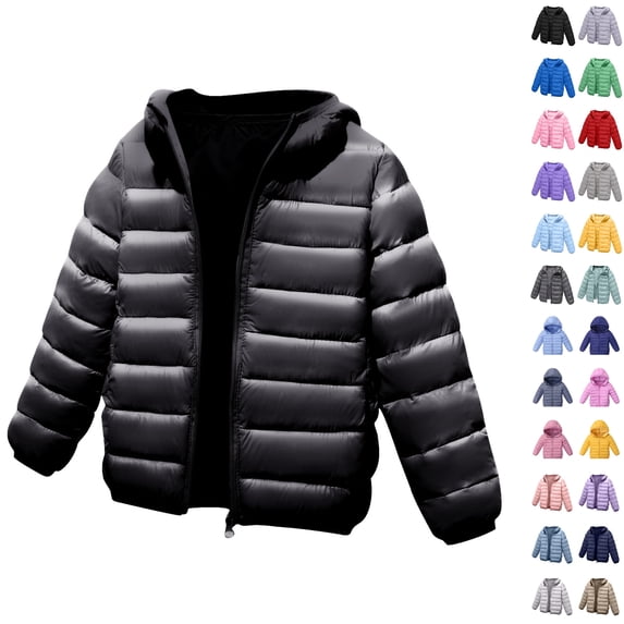 Husipze Fall Winter Puffer Jacket for Kids Full Zip Solid Hooded Lightweight Insulated Quilted Wind Resistant Winter Coat Outerwear Black 4 Years