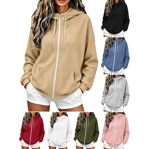 Husipze Full Zip Hooded Sweatshirt for Women Casual Oversized Long Sleeve Fall Winter Hoodie with Pocket Khaki S