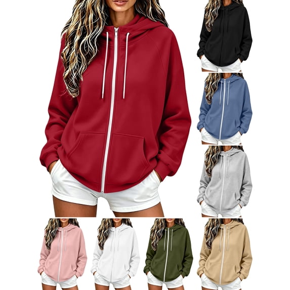 Husipze Full Zip Hooded Sweatshirt for Women Casual Oversized Long Sleeve Fall Winter Hoodie with Pocket Wine S