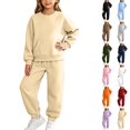 thumbnail image 1 of Husipze Girls 2 Piece Tracksuit Set Solid Pullover Sweatshirt with Kangaroo Pocket and Elastic Waist Relaxed Fit Jogger Pants Matching Sweat Set Beige 6 Years, 1 of 10