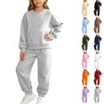 thumbnail image 1 of Husipze Girls 2 Piece Tracksuit Set Solid Pullover Sweatshirt with Kangaroo Pocket and Elastic Waist Relaxed Fit Jogger Pants Matching Sweat Set Gray 4 Years, 1 of 10