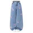 thumbnail image 1 of Husipze Girls Baggy Jeans Kids Wide Leg Elastic Waistband Denim Pants Oversized Casual Trousers Loose Fit Jeans with Heart Embroidery Blue 5-6 Years, 1 of 7