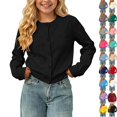 thumbnail image 1 of Husipze Girls Boys Button Front Cardigan Soft Lightweight Solid Long Sleeve Knit Crewneck Fall Sweater Casual Layering School Tops Black 1-2 Years, 1 of 10