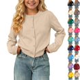 thumbnail image 1 of Husipze Girls Boys Button Front Cardigan Soft Lightweight Solid Long Sleeve Knit Crewneck Fall Sweater Casual Layering School Tops Khaki 10-11 Years, 1 of 10