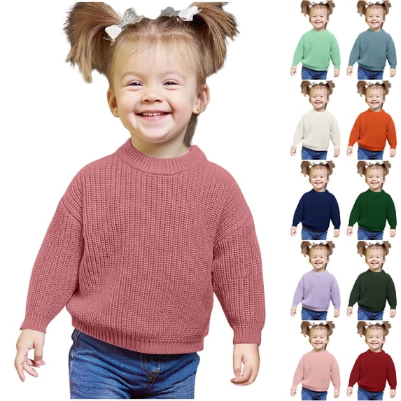 Husipze Girls Boys Chunky Knit Sweater Kids Cozy Soft Knit Texture Long Sleeve Pullover Breathable Jumper Top for Fall and Winter Hot Pink 6-12 Month