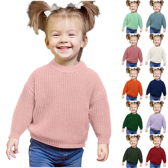 Husipze Girls Boys Chunky Knit Sweater Kids Cozy Soft Knit Texture Long Sleeve Pullover Breathable Jumper Top for Fall and Winter Pink 0-3 Month