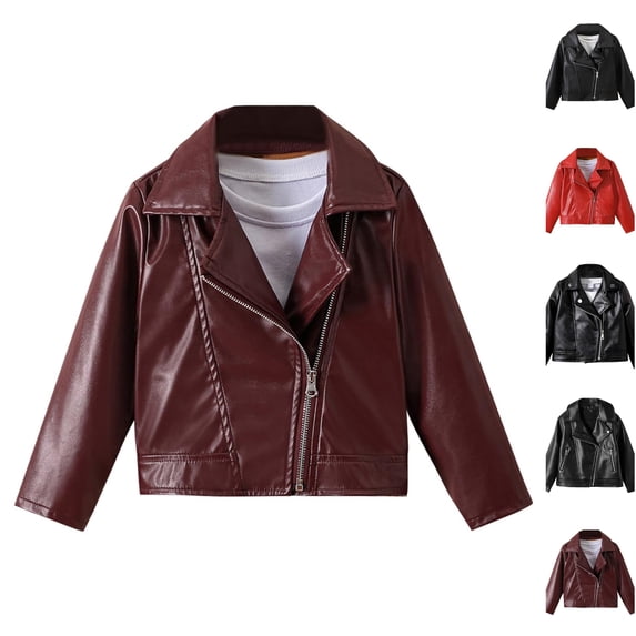 Husipze Girls Boys Faux Leather Moto Jacket Long Sleeve Lapel Collar Zip Up Biker Coat Casual Fasion Outerwear Hot Pink 4-5 Years