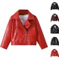 thumbnail image 1 of Husipze Girls Boys Faux Leather Moto Jacket Long Sleeve Lapel Collar Zip Up Biker Coat Casual Fasion Outerwear Red 4-5 Years, 1 of 9