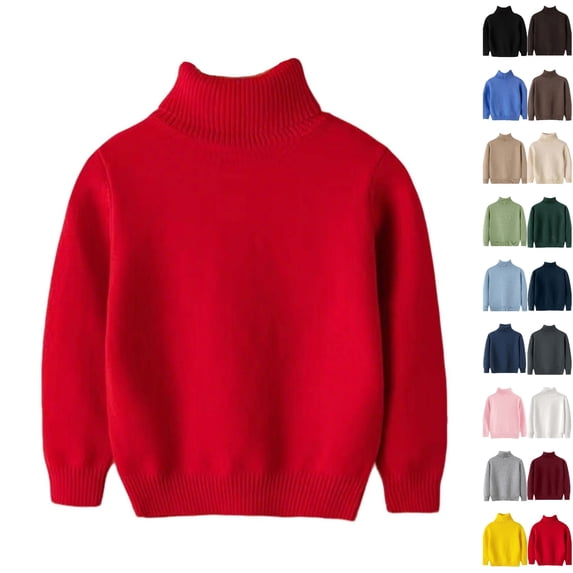 Husipze Girls Boys Turtleneck Sweater Solid Long Sleeve High Neck Knit Pullover Ribbed Soft Warm Basic Layering Casual School Top Red 14 Years