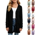 thumbnail image 1 of Husipze Girls Mid Lightweight Cardigan Sweater Button down Button down Open Front V-neck Ribbed Knit Long Sleeve Casual Fall Winter Outerwear Black 5-6 Years, 1 of 6