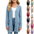 thumbnail image 1 of Husipze Girls Mid Lightweight Cardigan Sweater Button down Button down Open Front V-neck Ribbed Knit Long Sleeve Casual Fall Winter Outerwear Light Blue 11-12 Years, 1 of 6
