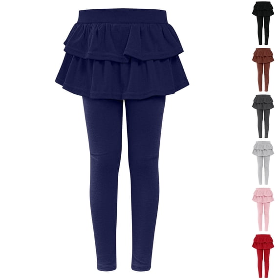 Husipze Girls Skirted Leggings Kids Ruffle Skort Elastic Waist Pull on Casual Bottoms with Attached Skirt Soft Stretchy Trousers Navy 130