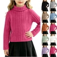 thumbnail image 1 of Husipze Girls Turtleneck Sweater Long Sleeve Cozy Ribbed Knit Pullover Kids Casual Fall Winter Warm School Jumper Tops Hot Pink 9-10 Years, 1 of 7