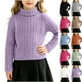 thumbnail image 1 of Husipze Girls Turtleneck Sweater Long Sleeve Cozy Ribbed Knit Pullover Kids Casual Fall Winter Warm School Jumper Tops Purple 7-8 Years, 1 of 7