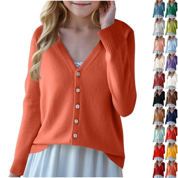 Husipze Girls V-neck Knit Cardigan Sweater Button Front Knit Fall Outwear Long Sleeves Lightweight for Fall Winter School Brown 10-11 Years