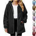 thumbnail image 1 of Husipze Hooded Sherpa Fleece Jacket for Girl Full Zip Mid Length Fuzzy Teddy Jacket Long Sleeve Comfortable Fit Fall Winter Coat Black 9-10 Years, 1 of 10