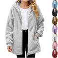 thumbnail image 1 of Husipze Hooded Sherpa Fleece Jacket for Girl Full Zip Mid Length Fuzzy Teddy Jacket Long Sleeve Comfortable Fit Fall Winter Coat Gray 5-6 Years, 1 of 10