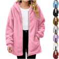 thumbnail image 1 of Husipze Hooded Sherpa Fleece Jacket for Girl Full Zip Mid Length Fuzzy Teddy Jacket Long Sleeve Comfortable Fit Fall Winter Coat Pink 12-13 Years, 1 of 10