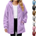 thumbnail image 1 of Husipze Hooded Sherpa Fleece Jacket for Girl Full Zip Mid Length Fuzzy Teddy Jacket Long Sleeve Comfortable Fit Fall Winter Coat Purple 14-15 Years, 1 of 10