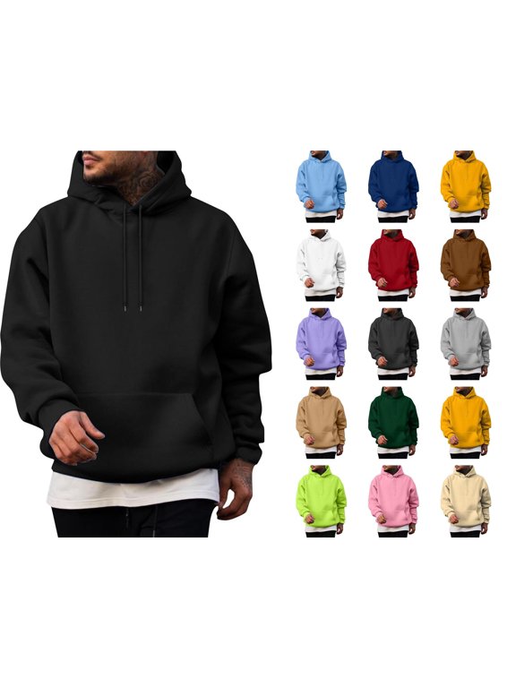 Hoodie for Men Fleece Pullover Casual Long Sleeve Drawstring Hooded Sweatshirt with Pocket Black S