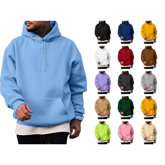 Husipze Hoodie for Men Fleece Pullover Casual Long Sleeve Drawstring Hooded Sweatshirt with Pocket Blue M