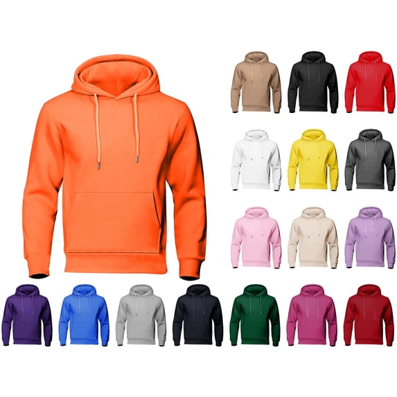 Husipze Hoodie for Men Long Sleeve Pullover Casual Solid Drawstring Hooded Sweatshirt with Pockets Orange XS