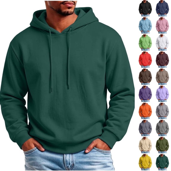 Husipze Hoodies for Men Workout Casual Fashion Hooded Sweatshirt Solid Fall Winter Long Sleeve Pullover Green XL
