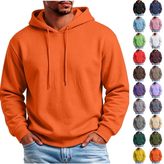 Husipze Hoodies for Men Workout Casual Fashion Hooded Sweatshirt Solid Fall Winter Long Sleeve Pullover Orange XL