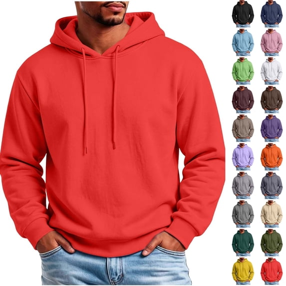 Husipze Hoodies for Men Workout Casual Fashion Hooded Sweatshirt Solid Fall Winter Long Sleeve Pullover Red XL