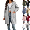 thumbnail image 1 of Husipze Hoodies for Women Fall Winter Mid Length Long Sleeved Drawstring Solid Hooded Sweatshirt With Pocket Gray XL, 1 of 10