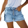 thumbnail image 1 of Husipze Jean Shorts Womens Mid Rise Stretchy Cut Off Frayed Denim Shorts Ripped Summer Casual Beach Vacation Clothes Blue L, 1 of 7